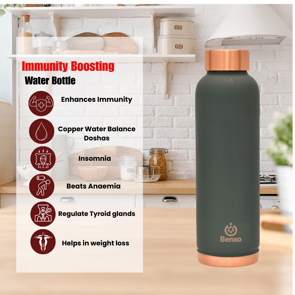 Benxo Copper Water Bottle, Olive Green - Image 2
