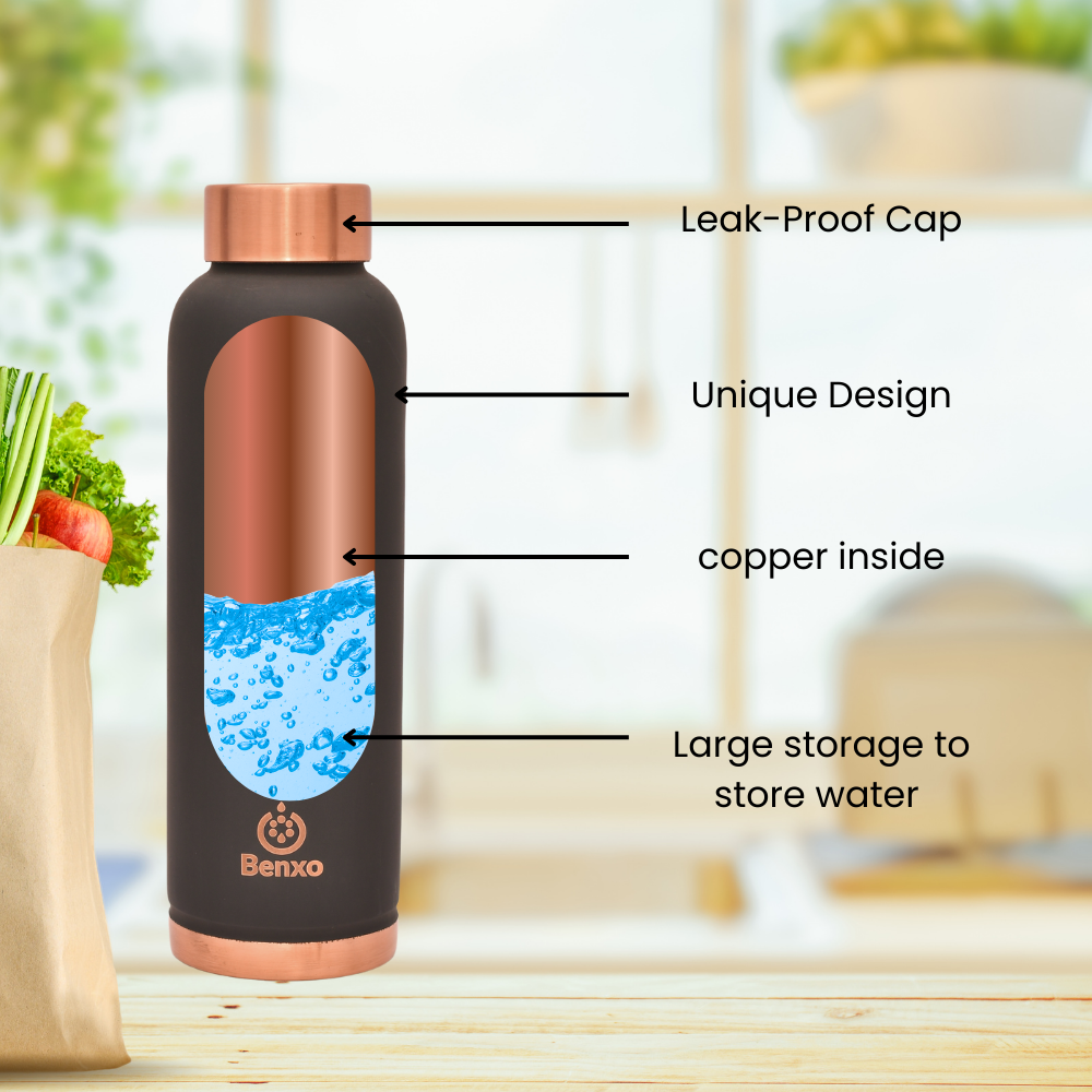 Benxo Copper Water Bottle, Black - Image 5